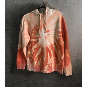 Ivory Ella Womens Tie Dye Orange/White Oversized Hoodie Sweatshirt Size Medium